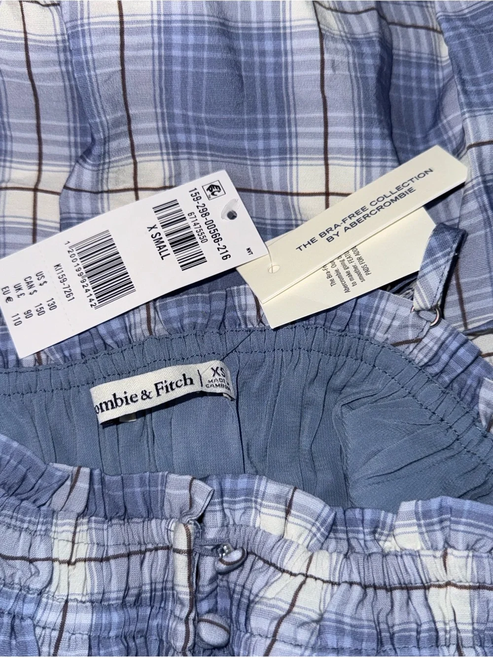 Abercrombie & Fitch Light Blue Plaid Smocked Maxi Dress
